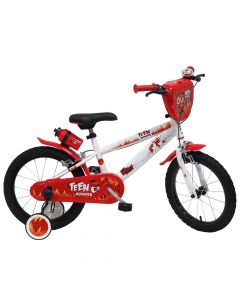 Children's bicycle, 16ª, Denver, Monster, white and red color, with auxiliary wheels