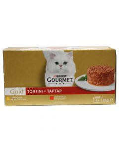 Cibo per gatti, Gourmet Gold, Tortini, 4x85 g, con pollo e manzo