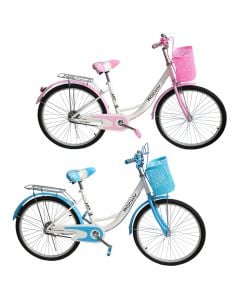 Biciklete city per femra, 24", Rocky, transmision me  marsh, ngjyre e bardhe me blu/roze