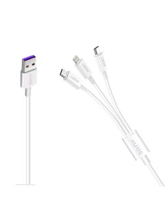 3 in 1 charging cable, Auris, CB55, micro USB, Type-C, Lightning, 30 W, 100 cm, white