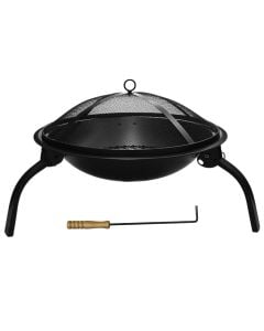 Brazier, 74.5 x 53.8 x 38cm, metal, black color, with mesh lid