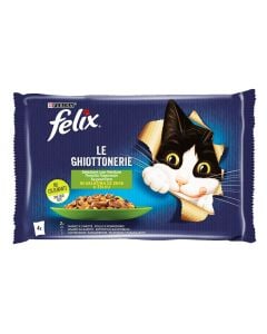 Snack për mace, Felix, 4x85 g, 2 viç dhe 2 pulë