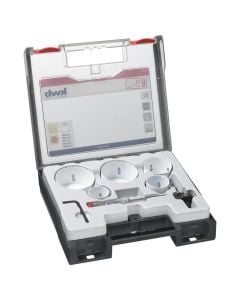 Set me gota shpimi për elektriçistë, KWB, Bi-metal, HSS-CO, gota 35 mm, 44 mm, 51 mm, 65 mm, 68 mm, indikatorë