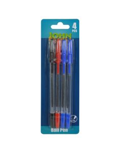 Pen set, John, plastic, 19.4x6.5 cm, black, blue and red, 4 pieces