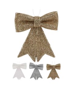 Hanging decorative object, bow tie, polyvinyl, color white, silver, gold, 9 cm