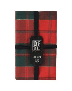 Tablecloth with Christmas motifs, cotton, red color with squares, L150 x W30 x H0.1 cm