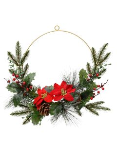 Decorative Christmas wreath, PE/PVC, green and red color, D40 x H10 cm