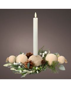 Candle holder with Christmas motifs, PE/PVC, green and white, L30 x W20 x H9 cm