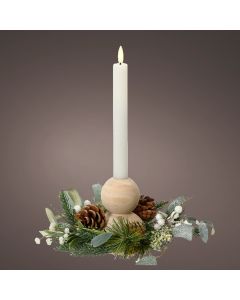 Candle holder with Christmas motifs, PE/PVC, green and white, L22 x W22 x H12 cm