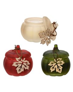 Decorative candle with Christmas motifs, paraffin, color red, green, beige, D8.8 x H8.8 cm