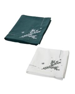 Tablecloth with festive element, cotton, green/white, L40xW140 cm