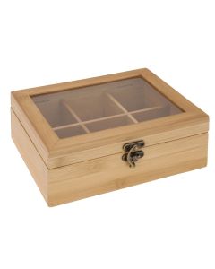Tea box, bamboo, 6 compartments, 21x16xH7.8 cm
