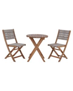 Bistro set, 2 chairs + 1 round table, acacia wood, brown / black, 42.5x38xH80 cm / Dia.60xH70 cm