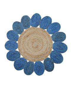 Circular rug, 100% sea grass, ocean blue/beige, Dia. 90 cm