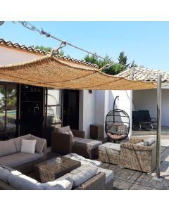 Shade sail for outdoor and beach use, natural, coconut fiber, 500x300 cm, 70% shade, diagonal perforation, 6 attachment points links