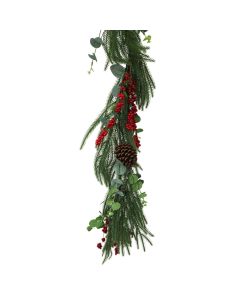 Christmas decorative branch, PE, green with red decorations, 160 cm