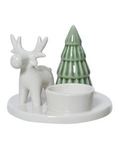 Candle holder, deer and tree, ceramic, L11.4-W11.4-H8.5cm