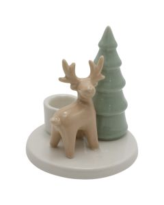 Candle holder, deer and tree, ceramic, L8.6-W8.8-H9.5cm
