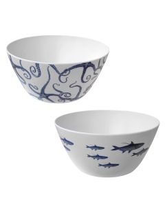 Bowl, melamine, white/blue, Dia. 25 cm