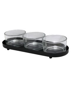 Spices holder set, glass, transparent/black, 28x10 cm