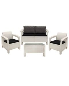 Novara set 2 single armchairs + 1 double armchair + 1 coffee table, plastic rattan, white color, single 75x70x79cm, double 128x70x79cm, table 77x57x42cm