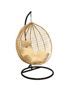 Swing, metal/PE rattan, black frame, white seat, beige basket, basket L115xW107xD66 cm, H200 cm