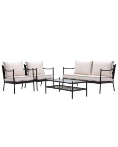 Set Davos, 2 kolltuk tek + 1 kolltuk dopio + 1 tavoline, celik, strukture anthracit, shilte ngjyre krem, kolltuk 63x75.5xH76 cm, sofa dyshe 140x75.5xH76 cm, tavoline 100x50xH40 cm