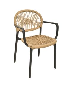 Outdoor chair, PP, PE weave, black with natural weave, 57.5x56.5xH83 cm