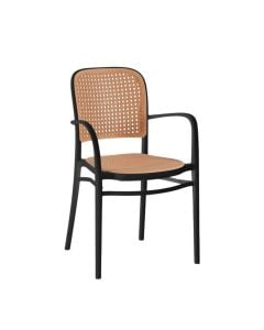 Outdoor armchair, PP, black with beige rattan, 53.5x52xH81 cm