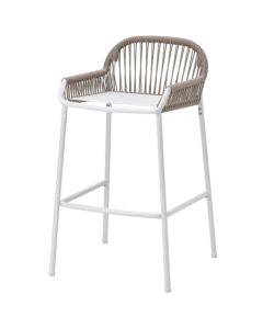 High chair, metal, white structure, beige weave, cream slats, 56x55xH98 cm