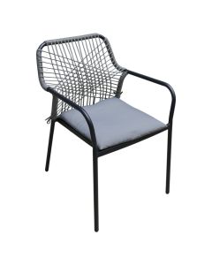 Karrige me krahe per ambient te jashtem, metalike, ngjyre e zeze, thurrje gri, shilte gri, 55x61xH84 cm