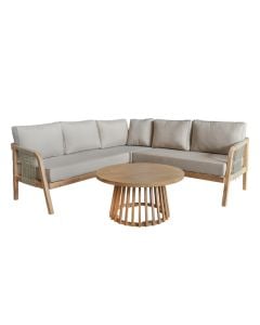 Divan kendor per ambient te jashtem, dru tropikal Acacia,  shijte dhe jashtem ngjyre gri, kendi 74x74xH65 cm, majtas 124x76xH65 cm, djathtas 124x76xH65 cm, tavolina D80xH42 cm