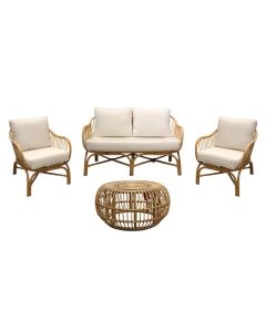 Rattan set for outdoor environment, 2 single armchairs + 1 double sofa + 1 table, single 70xD75xH80 cm, sofa 135xD75xH80 cm, table D80xH40 cm