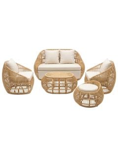 Rattan set for outdoor environment, 2 single armchairs + 1 double sofa + 1 table + 1 pouf, single 100xD80xH90 cm, sofa 160xD80xH90 cm, table D80xH40 cm, pouf 80xH40 cm