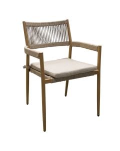 Outdoor armchair, Aluminum, wood color, beige wicker, 56.5x60.5xH78.5 cm