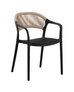 Outdoor chair, PP, PE weave, anthracite color, beige weave, 54x55.5xH77 cm