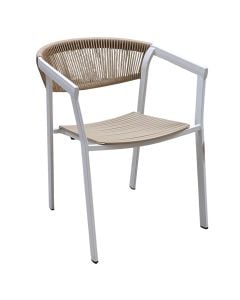 Outdoor chair, metal, PE weave, white color, beige weave, 56x62xH77 cm