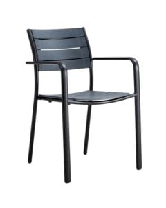 Outdoor chair, metal, PE seat, anthracite color, beige weave, 54.5x56.5xH84 cm