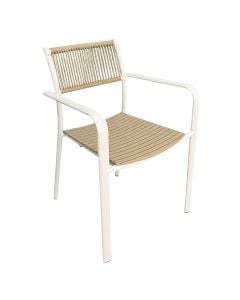 Outdoor chair, metal, seat + PE weave, white color, beige weave, 54.5x59xH80.5 cm