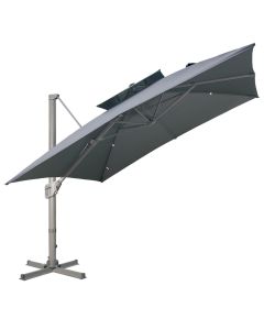 Outdoor umbrella with canopy, Aluminum structure, anthracite color, 3x3 m, 360 degree rotation, base 4x0.5 m2,