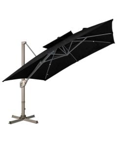 Outdoor umbrella with canopy, Aluminum structure, anthracite color, 3x3 m, 360 degree rotation, base 4x0.5 m2,
