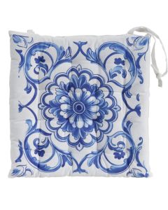 Shilte karrige me lidhëse, pambuk, motive gjeometrike blu me te bardhe, 40x40xH3 cm