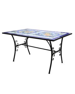 Mosaic table, metal/ceramic, black structure, lemon motif top, 140x90xH75 cm