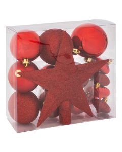 Sfera dekoruese (pk18), plastike, ngjyre e kuqe, permasa te ndryshme