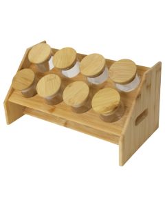 Spice jar holder, bamboo/glass, natural/transparent, Dia. 5.8 cm / 32x17x16 cm