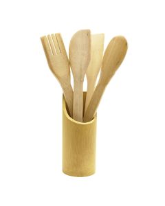 Cooking spoon/fork holder set, bamboo, natural, 30 cm