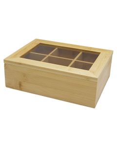 Tea box with 6 compartments, bamboo, natural, 21x6 cm
