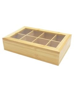 Tea box with 8 compartments, bamboo, natural, 20x30 cm