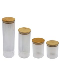 Set me kavanoz konservimi me kapak bambu, qelq/bambu, transparente/natyrale, Dia. 8.5 cm