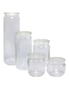 Set me kavanoz konservimi me kapak, qelq, transparente, Dia. 9 cm x H 7 / 10 / 15 / 19 cm